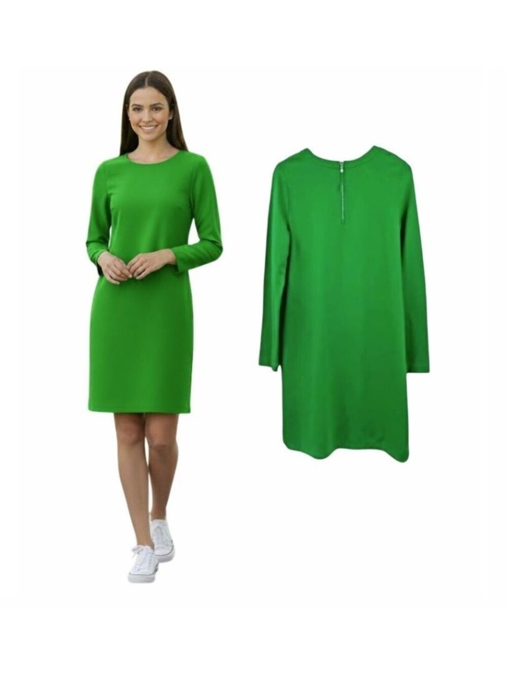 ⭐Lord & Taylor 424 Fifth Kelly Green Womens Long Sleeve Shift Mini Dress Size S⭐